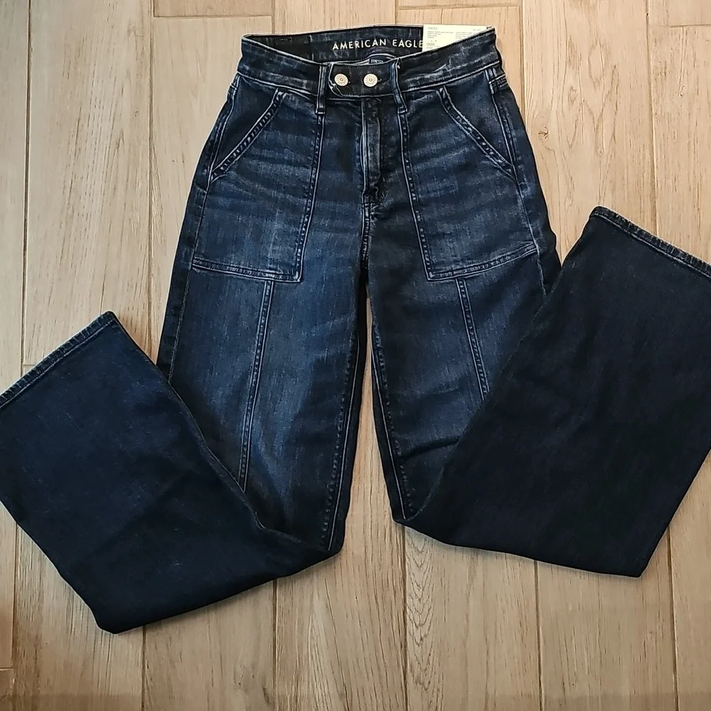 American Eagle Dreamy Drape Super High Rise Baggy Wide Leg Jeans-23W 000 Regular - Picture 2 of 7